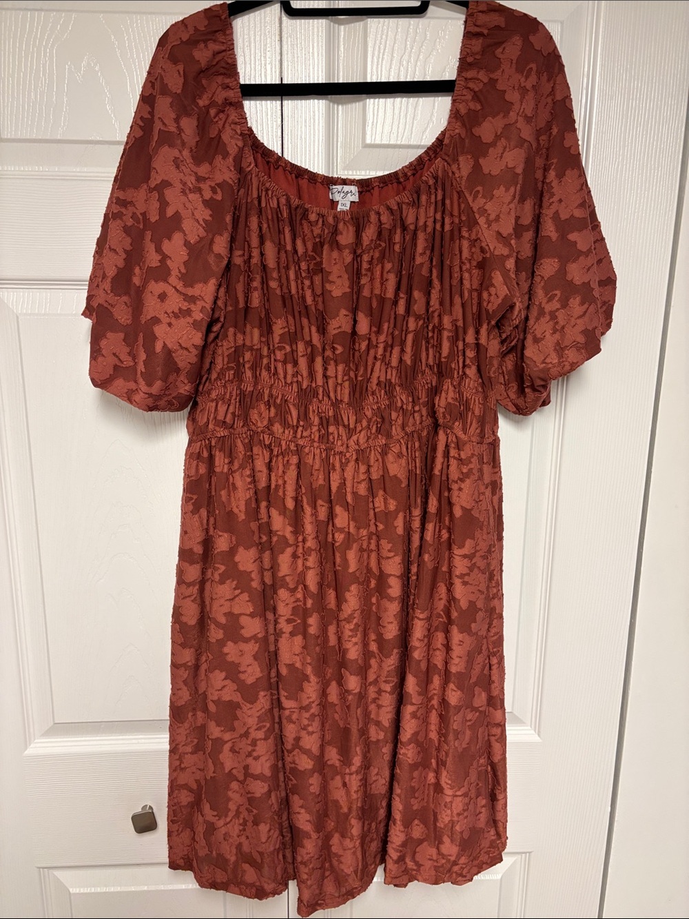 Polagram Rust Floral-Jacquard Smocked Midi Dress
